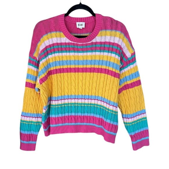 BiBi Colorful Vibrant Striped Women's Sweater. Size Large. 100% Cotton. Spring - Picture 3 of 9